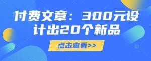 付费文章：300元设计出20个新品-比杰副业资源站